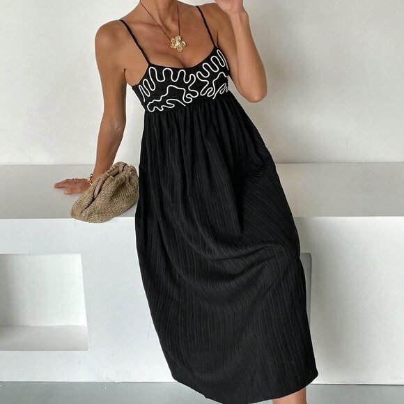 Black Casual Women's Boho Western Festival Cami Dress - Picture 5 of 8